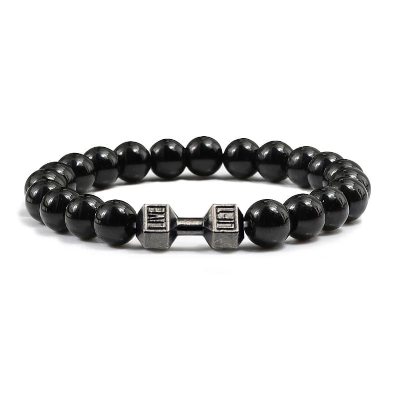 Bracelet en pierre volcanique naturelle pour hommes et femmes, noir mat, perles blanches, breloque, 