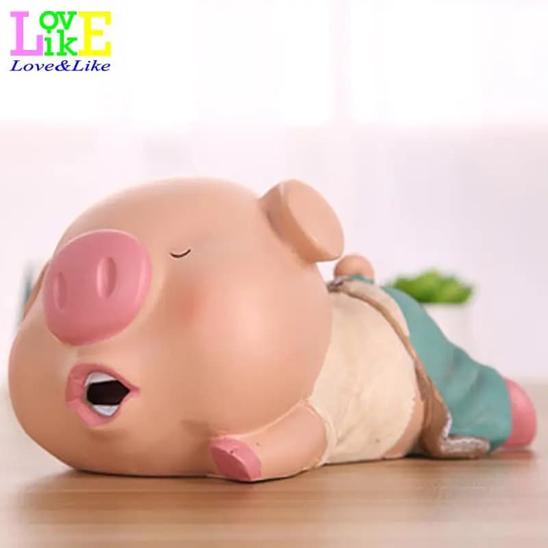 Tirelire en Forme de Cochon Couché en Résine, Grande Tirelire, Ornements Artisanaux pour la Maison