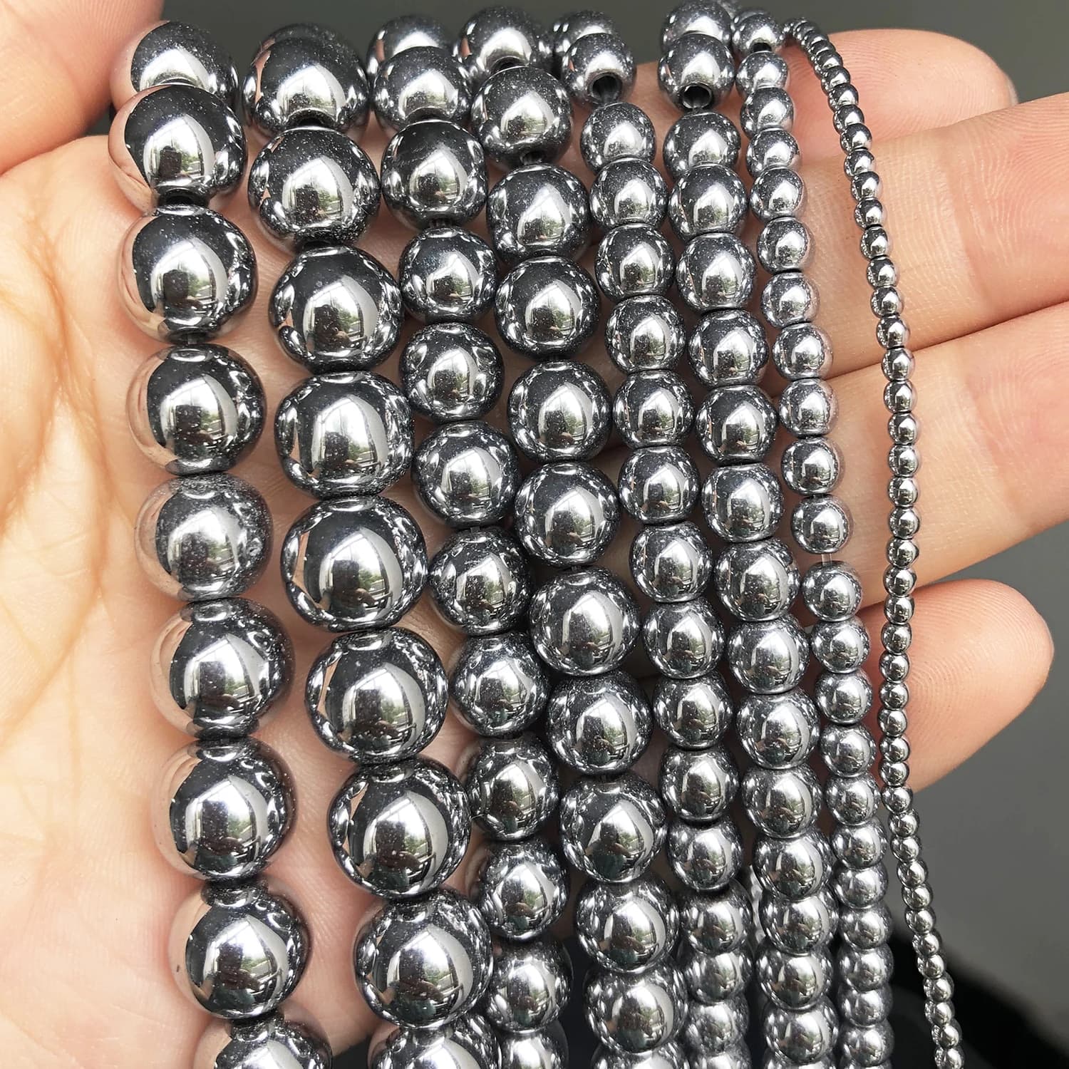 Pierre d'hématite couleur argent, perles rondes naturelles amples pour la fabrication de bijoux, acc