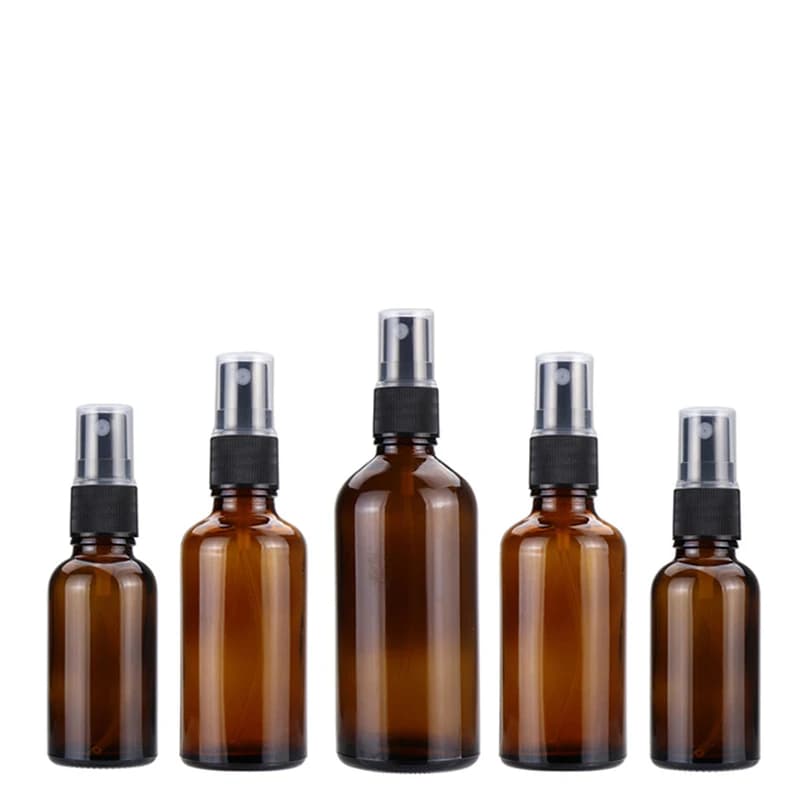 Bouteille de pulvérisation en verre ambré, huile liquide, pompe à pression noire pour pulvérisateur 