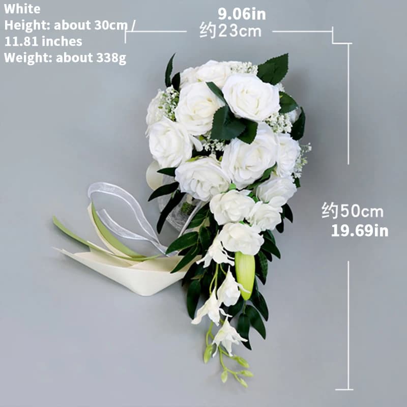Fleur artificielle de bouquet de roses de goutte d'eau de mariée de cascade exquise, fleur de tenue 