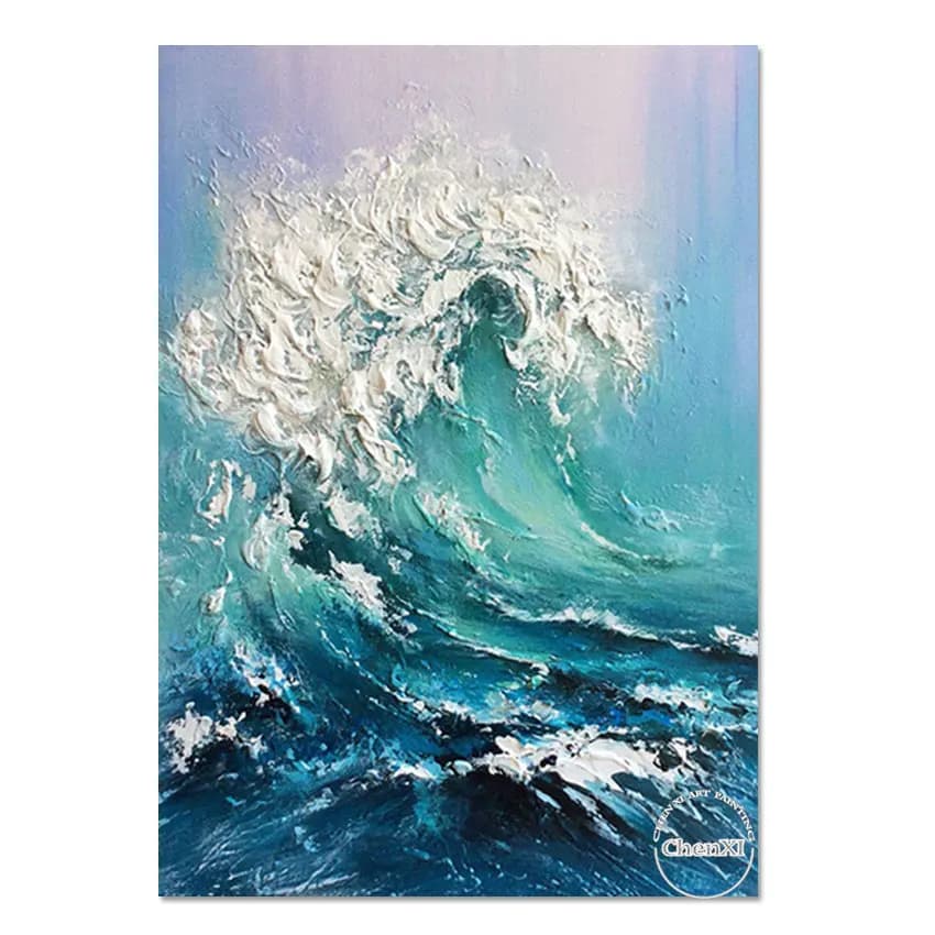 Toile murale peinture à l'huile, mer avec des vagues battantes, image d'art de chambre à coucher, dé