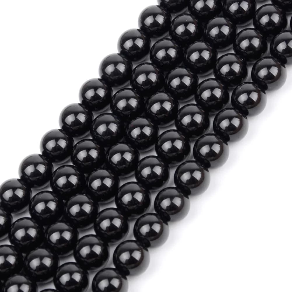 Perles en pierre naturelle d'agates noires lisses, pour la fabrication de bijoux, perles rondes en v