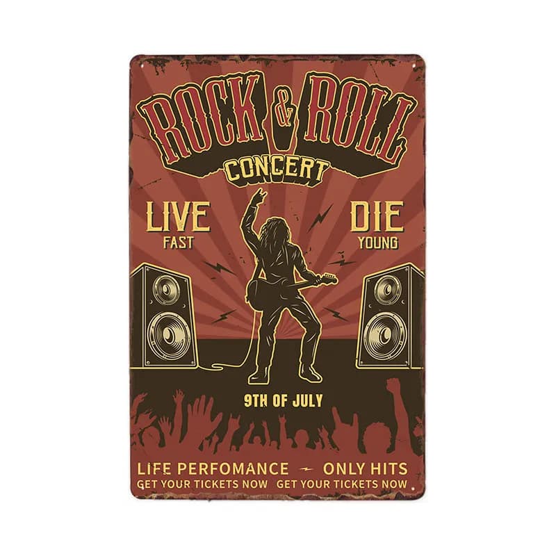 Plaque décorative vintage rock and roll en métal 20x30cm, affiche, musique, jazz, décoration murale 