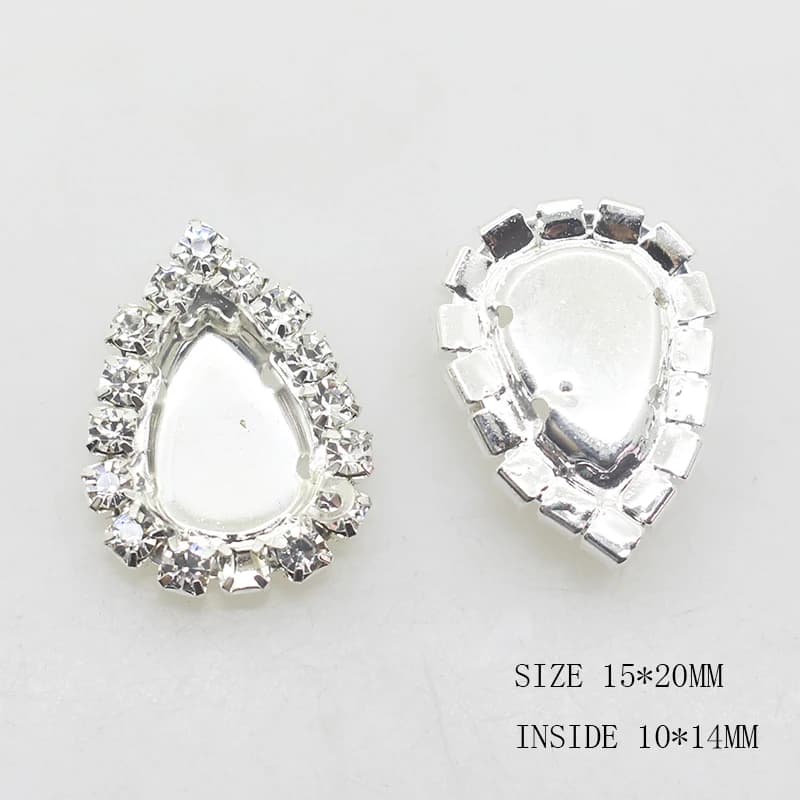 Boutons de décoration de mariage en strass, 10 pièces/lot, 15x20mm, ruban de fleur à cheveux Diy, ac