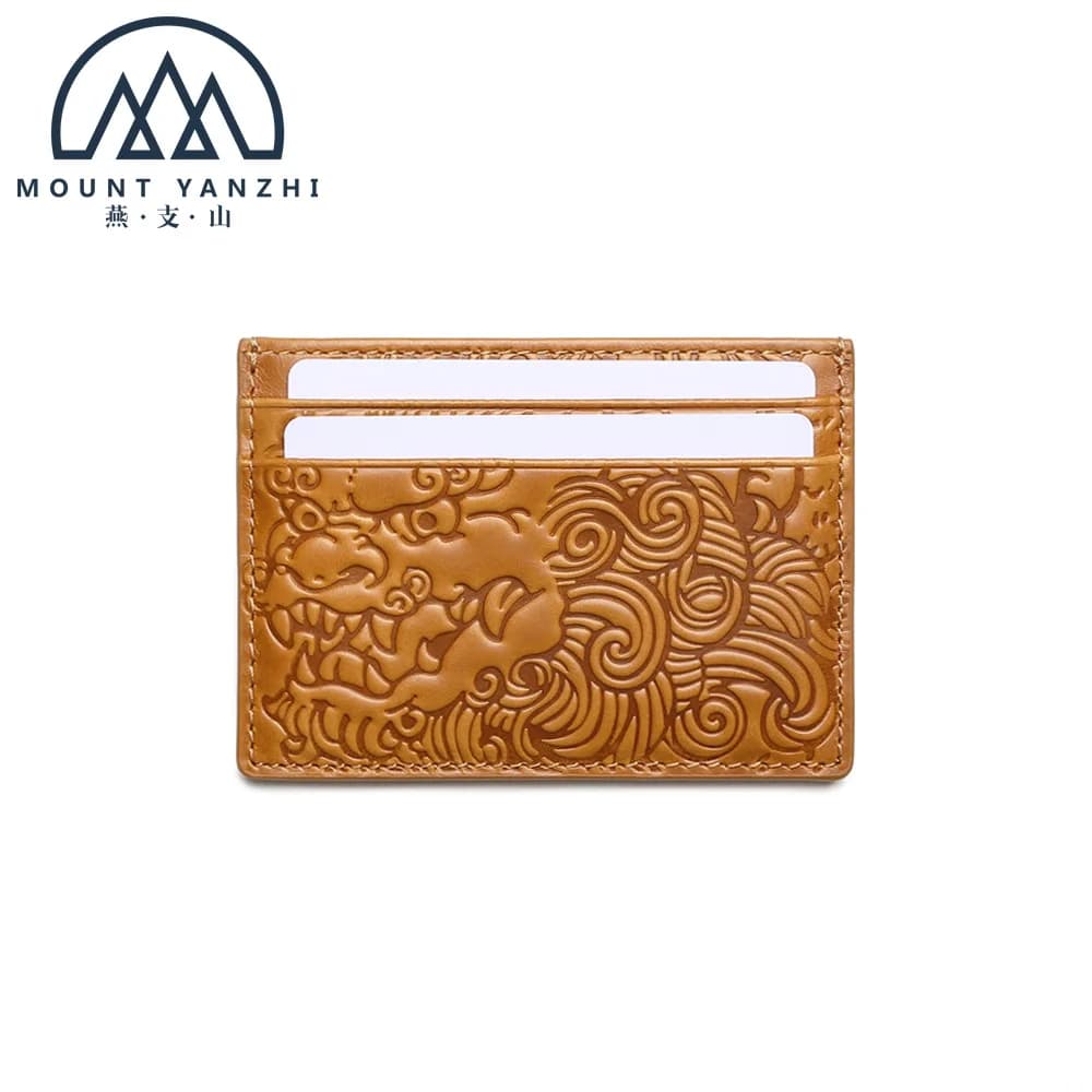 Porte-cartes ultra-fin en cuir véritable pour homme, style rétro, en cuir huilé et ciré, gaufré, étu