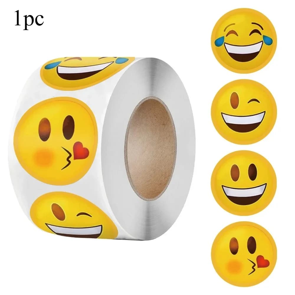 1/2 rouleau de stickers emoji souriants, autocollants inspirants pour enfants, emballage extérieur c