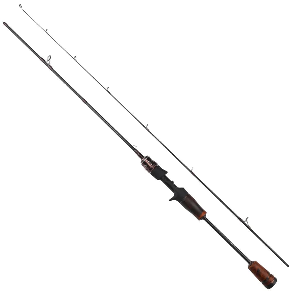 ROLLFISH Canne à pêche spinning/casting en carbone ultra souple avec poignée en bois massif, action 