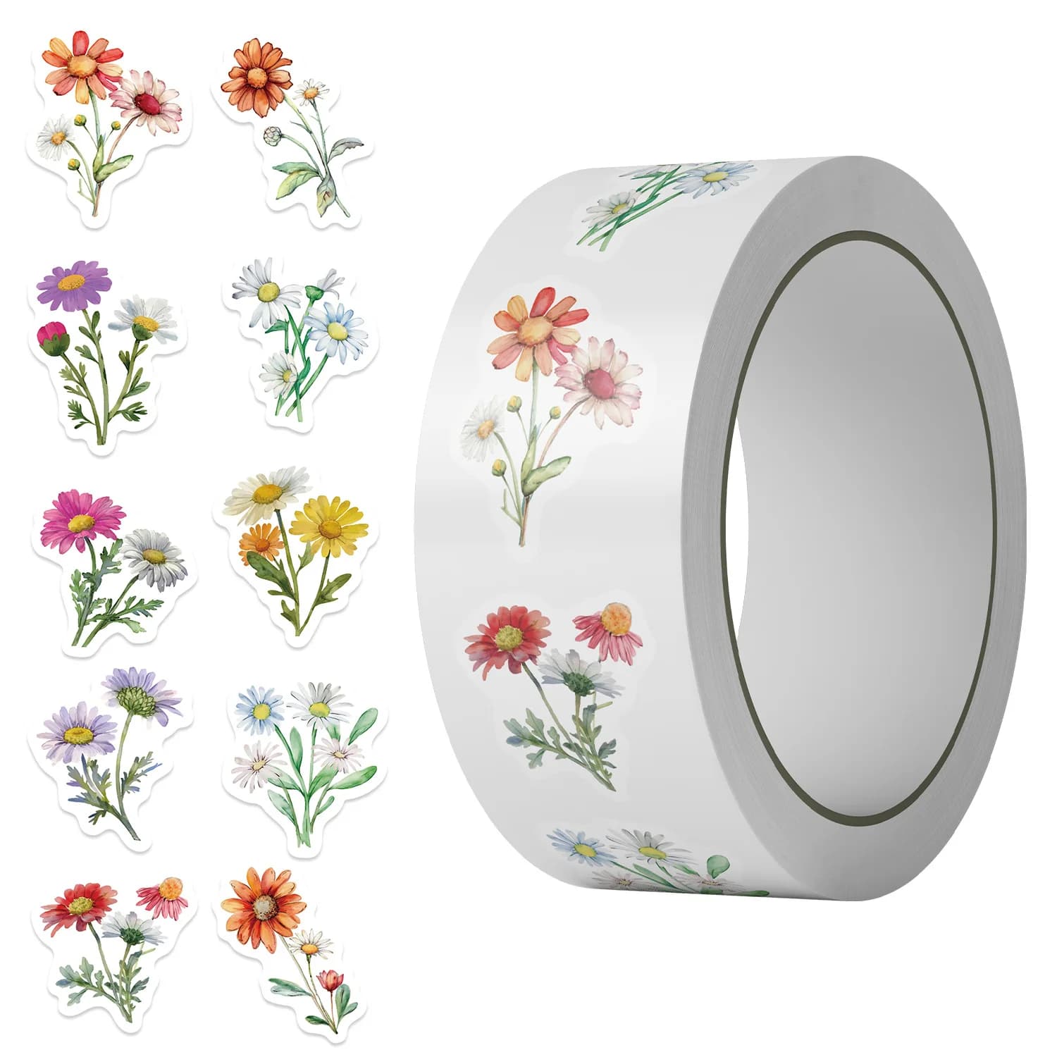 Rouleau d'autocollants de fleurs sauvages, 1 rouleau, décalcomanies en papier Floral coloré, autocol