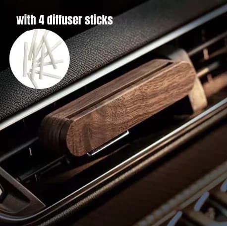 Diffuseur de parfum pour voiture en bois à clipser sur grille d'aération avec 10 bâtonnets de rechar