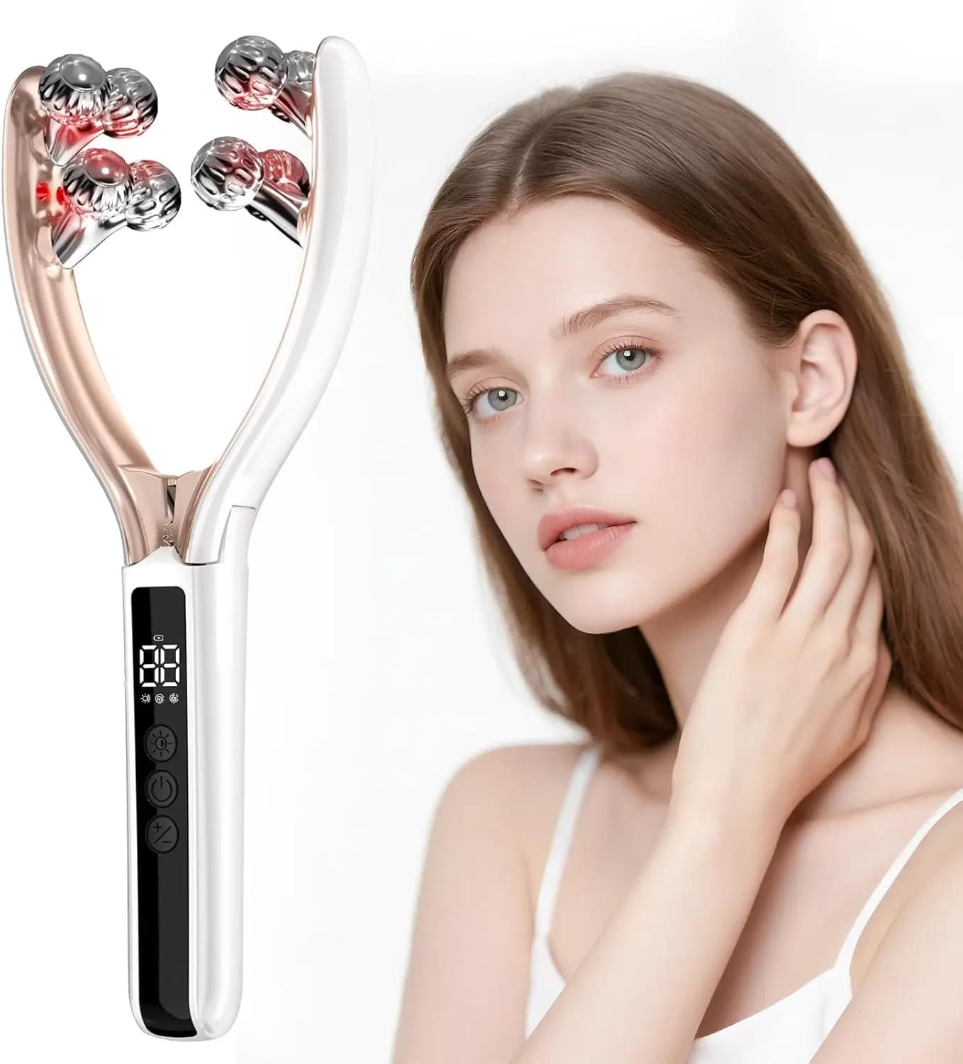 Rouleau de massage pour le visage EMS, outil de raffermissement du visage en V, avec vibration et lu