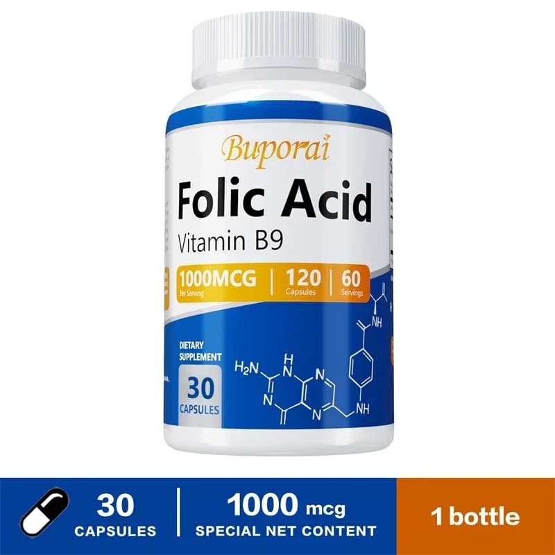 Supplément d'acide folique-Santé cardiaque, Santé du système nerveux, Soutien prénatal