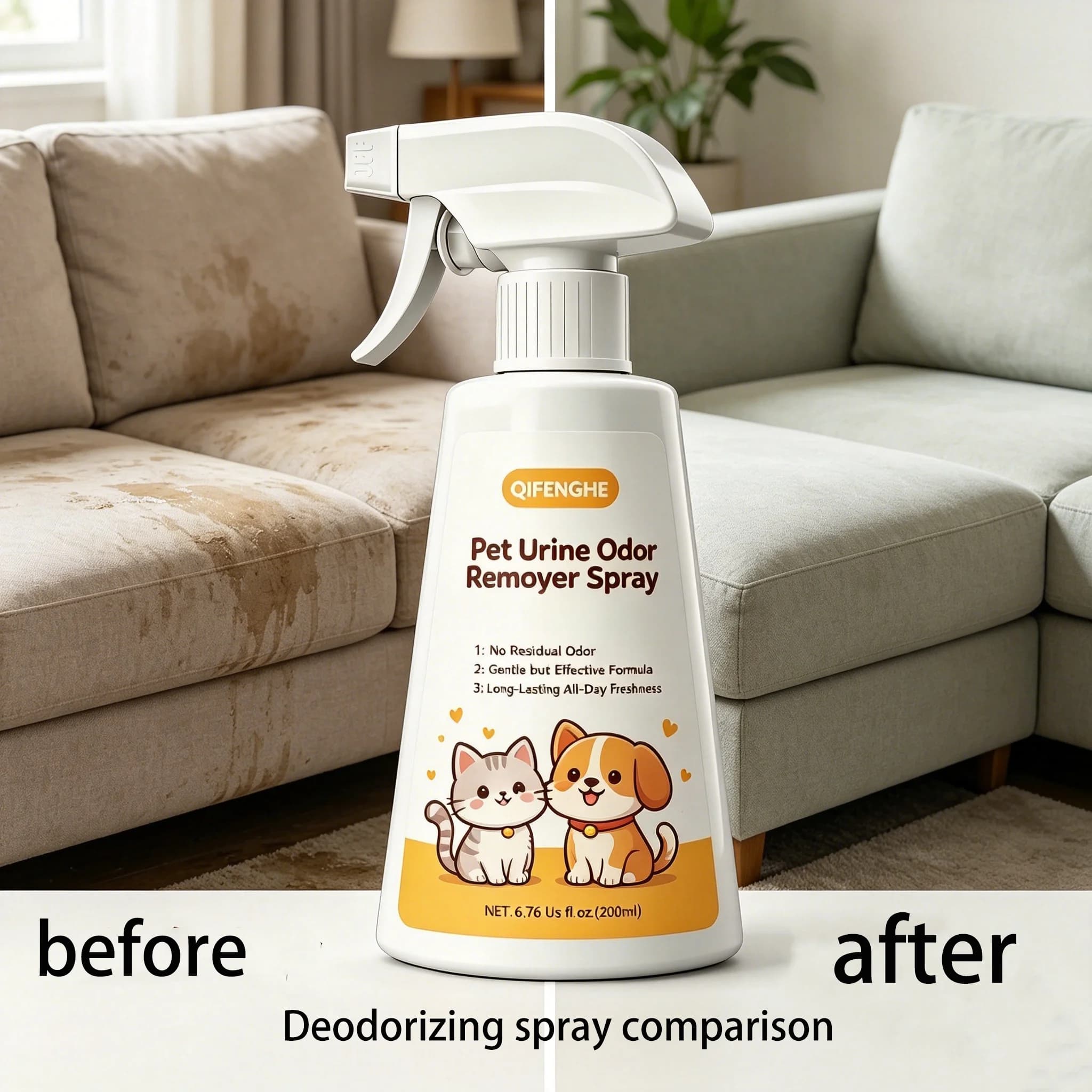 Spray anti-odeurs d'urine pour animaux de compagnie, formule douce mais efficace sans odeur résiduel