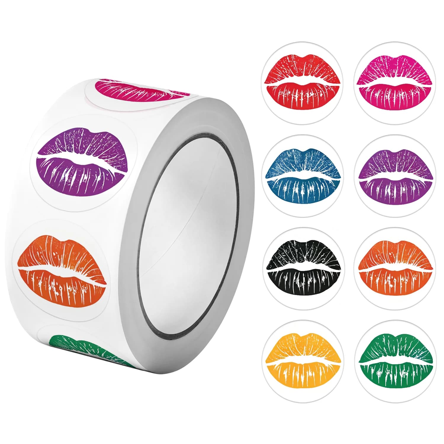 Rouleau d'autocollants Love Kiss, 8 couleurs, 2.5cm/1 pouces, décalcomanies, cadeaux d'ornement, ada