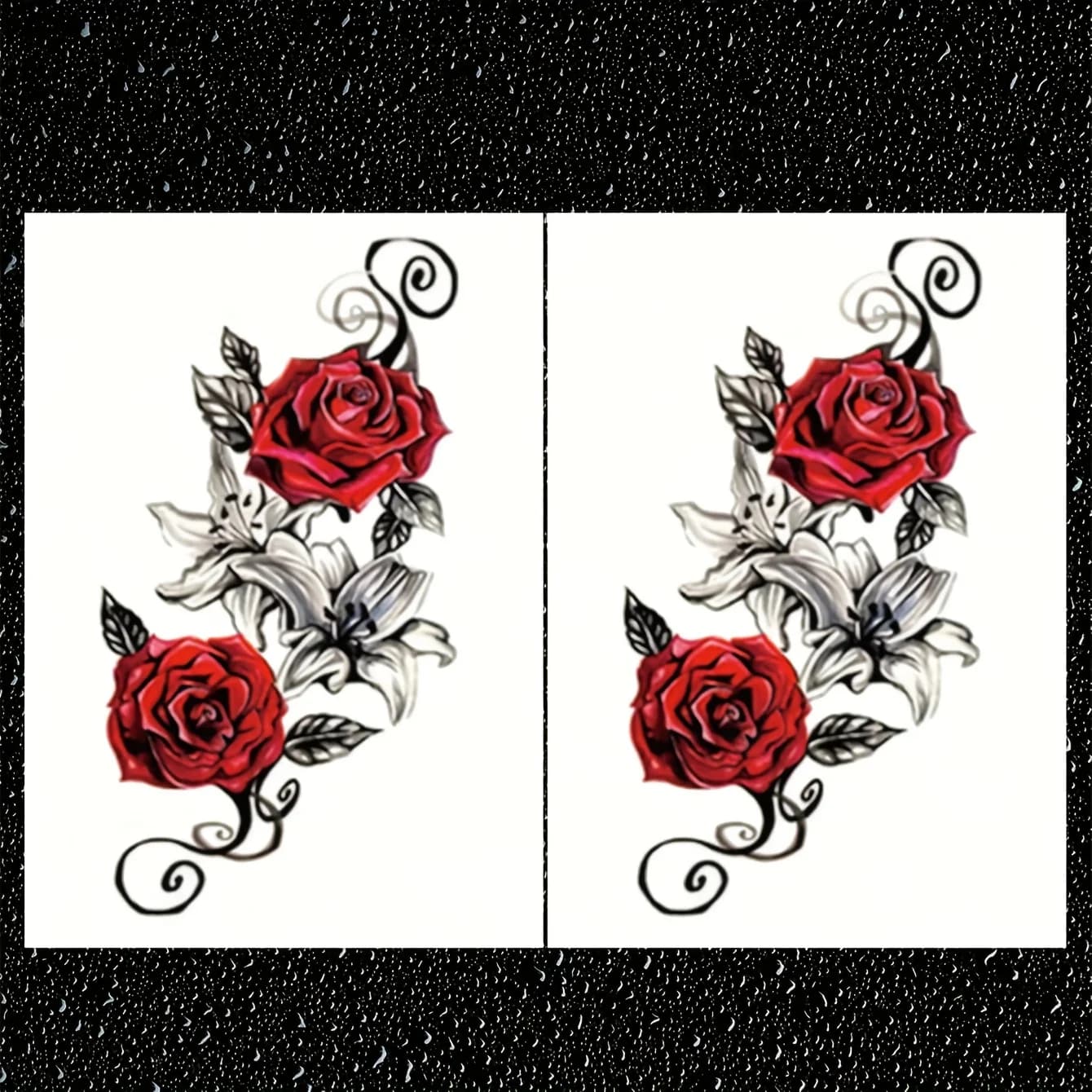 Autocollants de tatouage temporaires rouges en forme de Rose, 2 pièces, pour bras et jambes, Design 