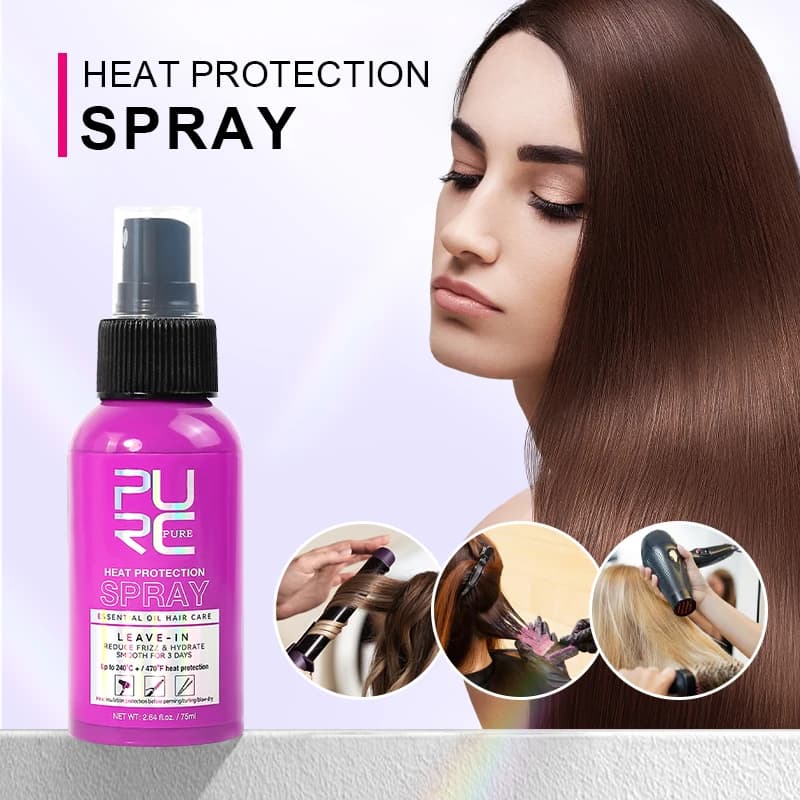 PURC Spray protecteur thermique huile de noix de coco contrôle des frisottis et brillance pour tous 