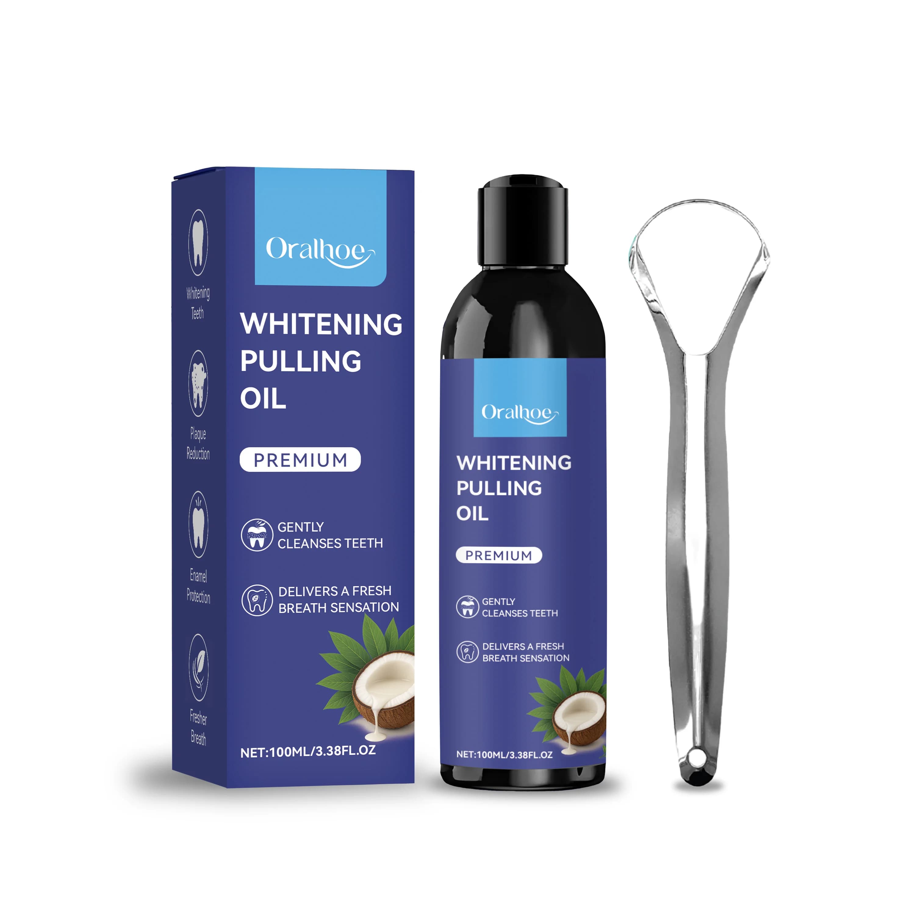 Bain de bouche à l'huile de coco et à la menthe poivrée pour un nettoyage en profondeur des dents et