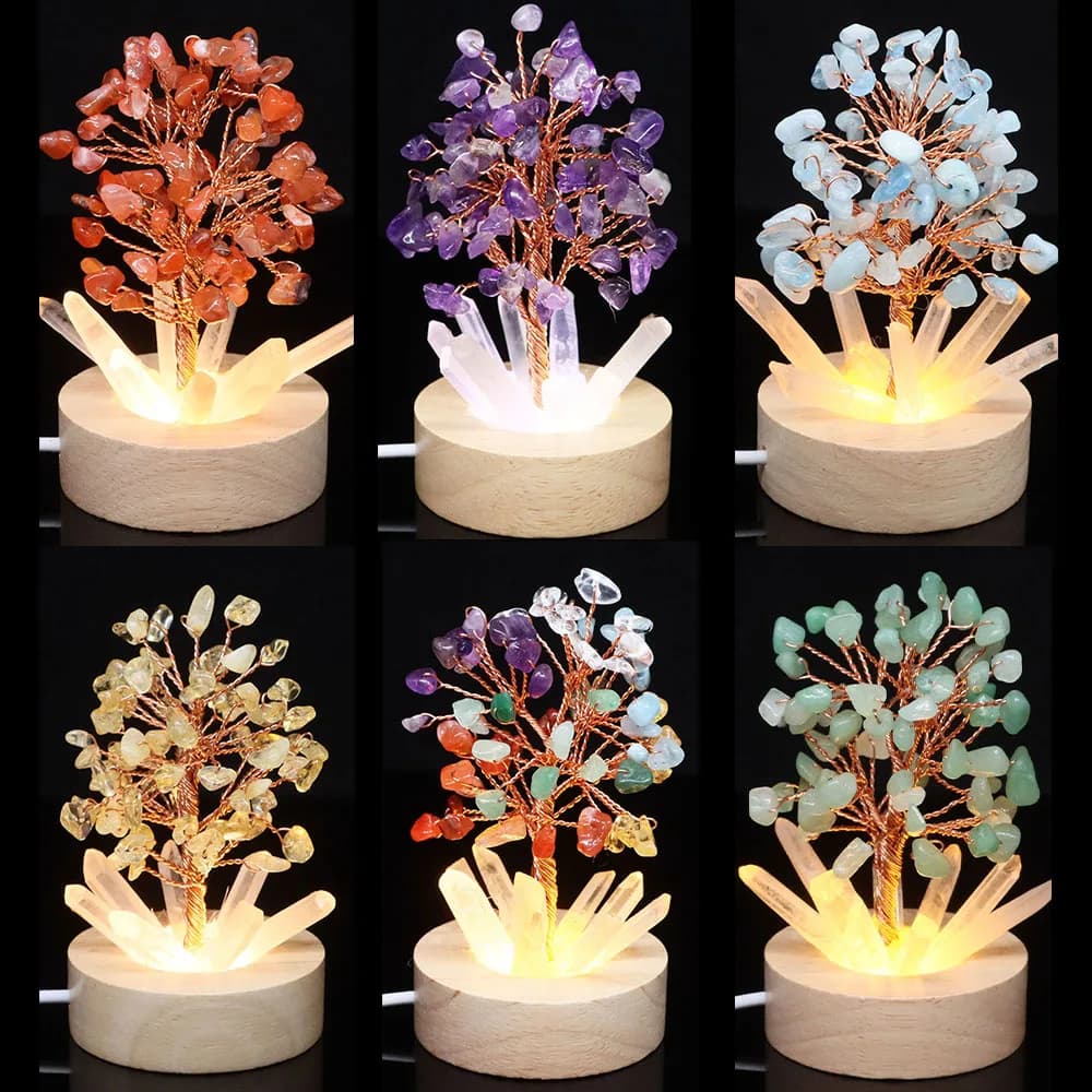Cristaux argent arbres lampes LED pierres naturelles Reiki guérison gemmes pointe baguette roche bru