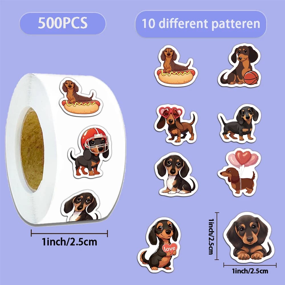 Autocollant en rouleau de dessin animé de chien de saucisse mignon, autocollant de sceau d'enveloppe
