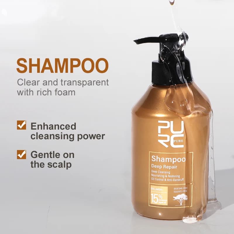PURC – shampoing à l'huile marocaine, lissant, réparation des cheveux endommagés, nettoyage en profo