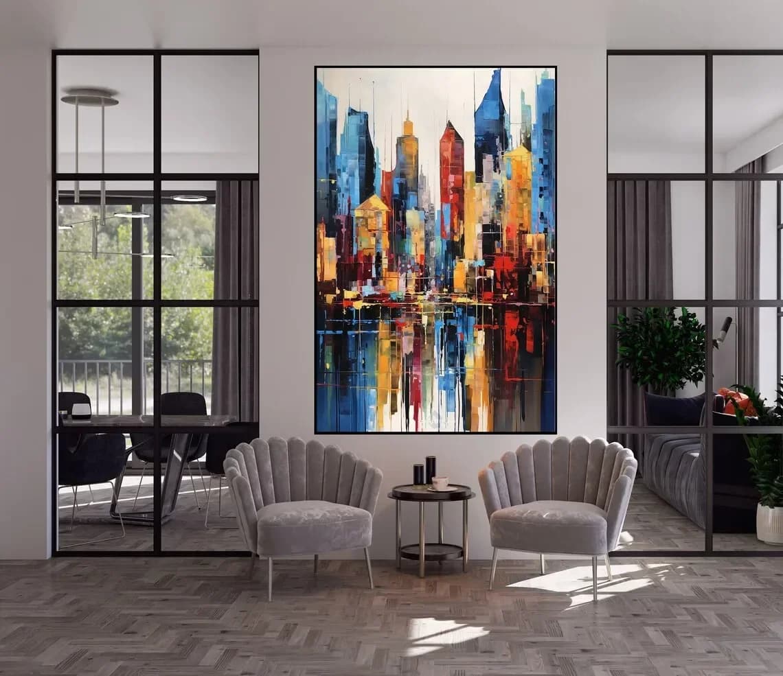 Peinture à l'huile colorée peinte à la main sur toile paysage texturé grande peinture moderne à la m