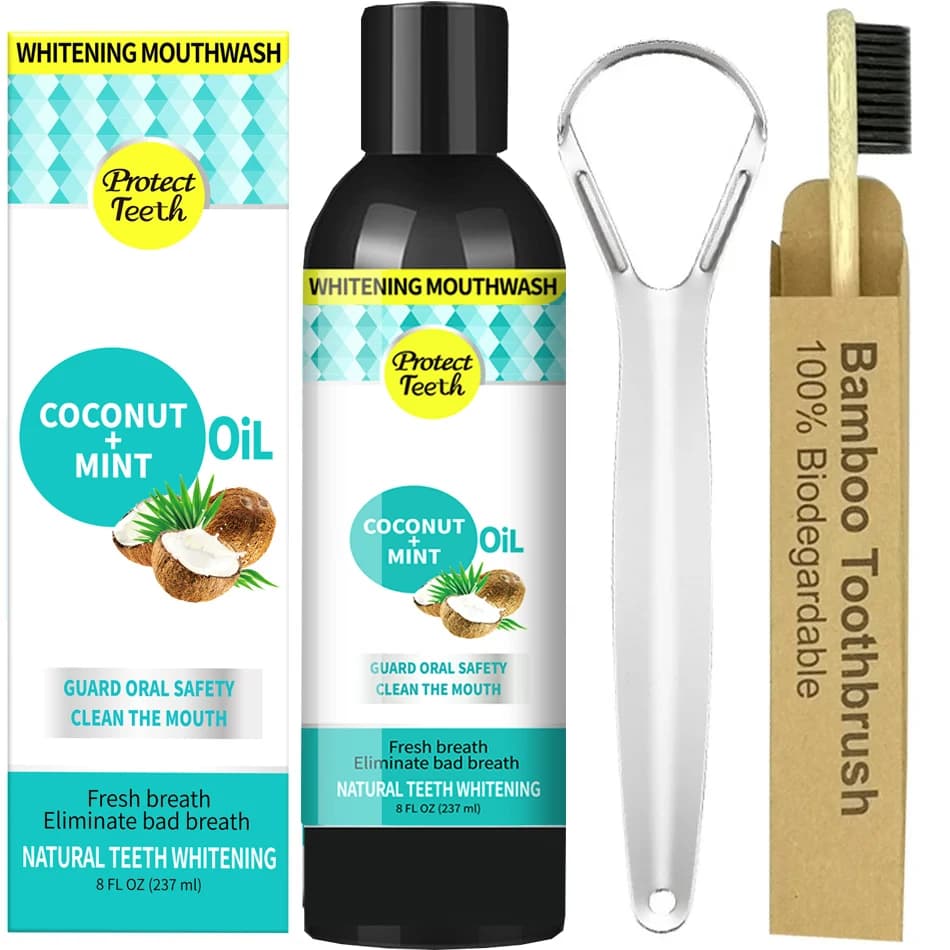 Huile de traction de noix de coco et de menthe, bain de bouche sans alcool, blanchiment des dents, h