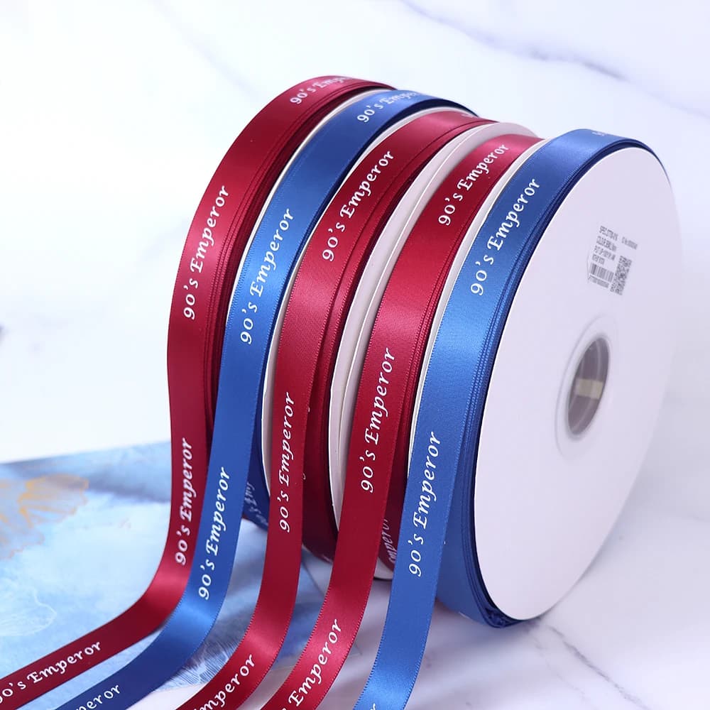 Rouleau de ruban en Satin imprimé plat personnalisé, 100 yards/rouleau, Logo personnalisé, emballage