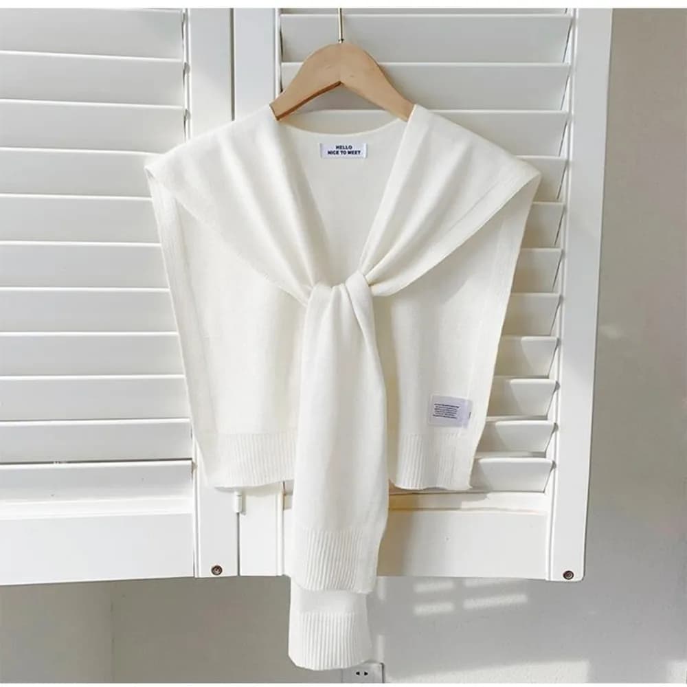 Châle tricoté tendance, col cache-cou fin noué, cape fine en maille unie pour femme