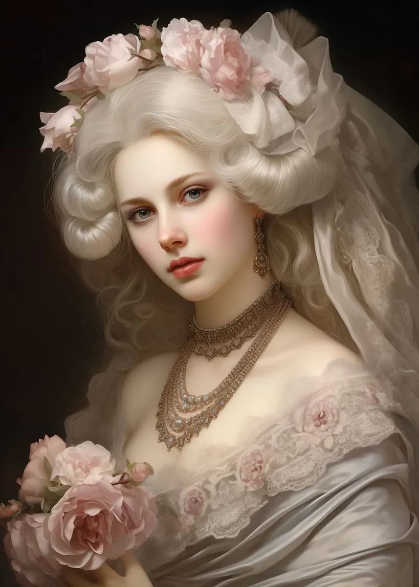 Affiche sur toile vintage classique : Portrait de femme noble royale et aristocratique – Décoration 