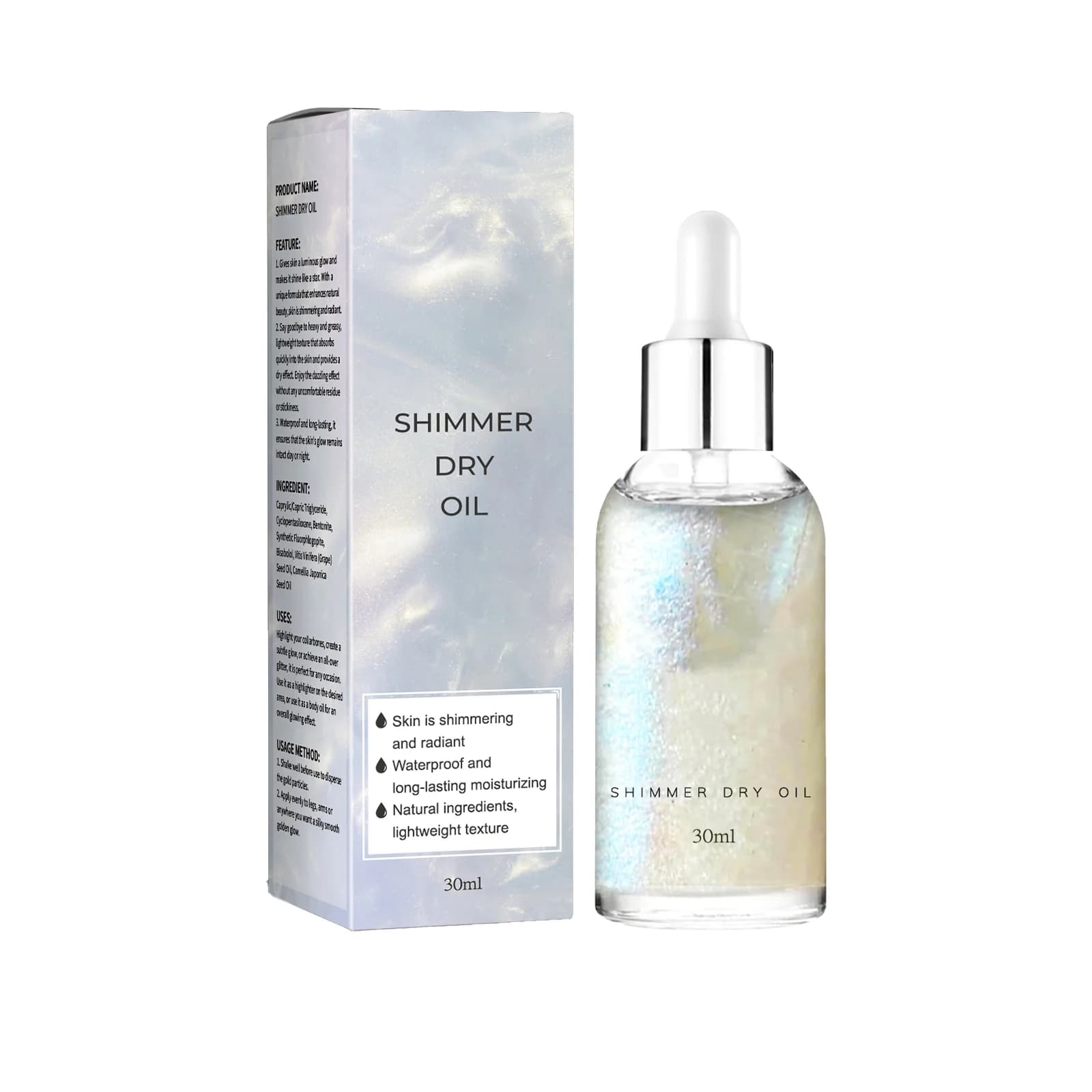 Huile scintillante pour le corps, liquide à paillettes, éclaircissant, hydratant, longue durée, Cont