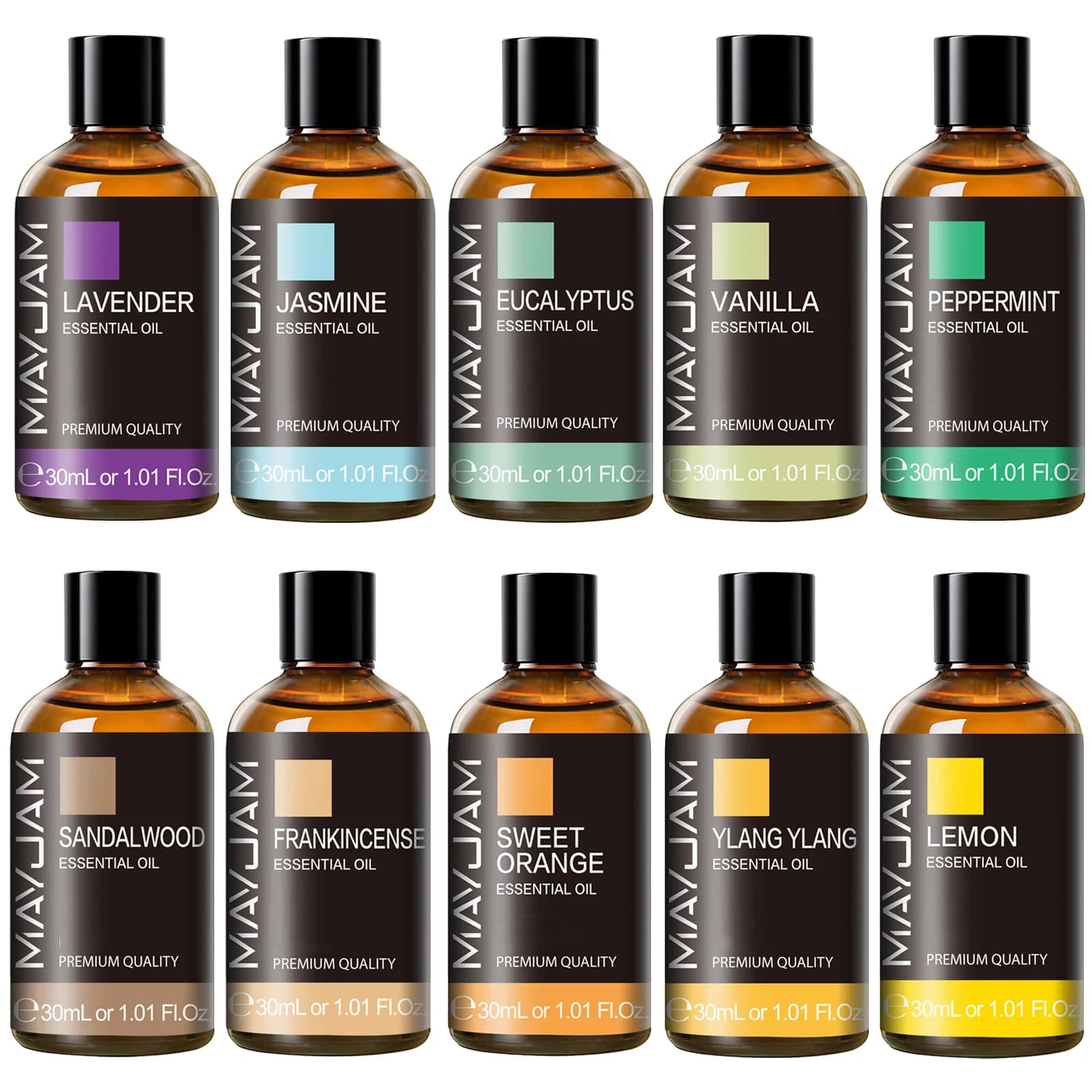 MAYJAM-Huiles Essentielles avec Compte-Gouttes pour Diffuseur, Bougie Parfumée, Encens, Bois de Sant
