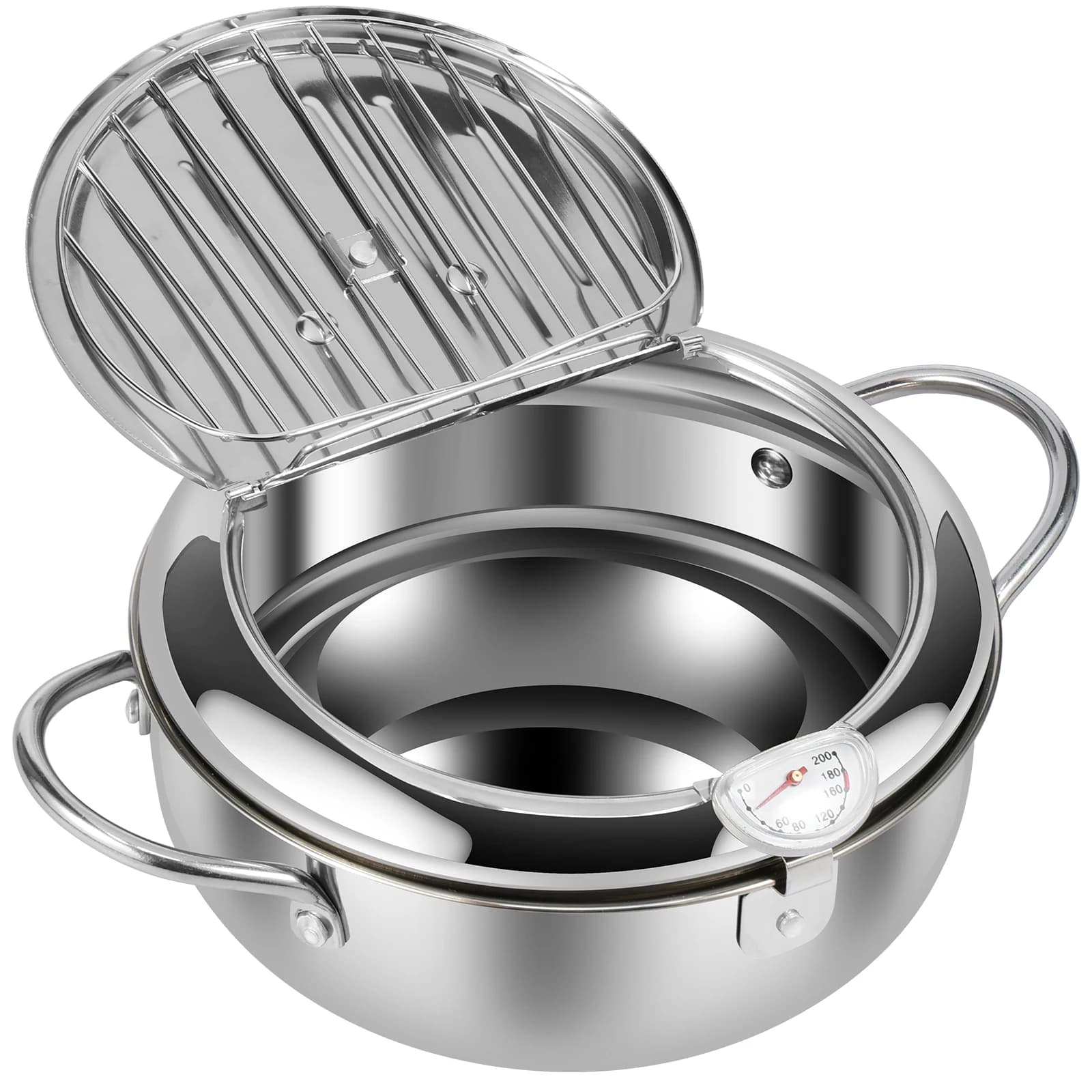 Friteuse profonde 21/24/28 cm en acier inoxydable avec panier égouttoir et thermomètre, idéale pour 