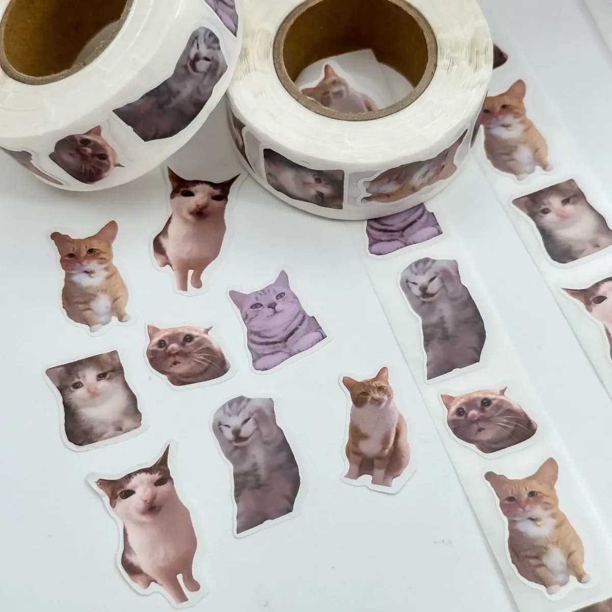 Rouleau d'autocollants chaton chat Ins, 500 pièces/rouleau, ruban d'étanchéité auto-adhésif, étiquet