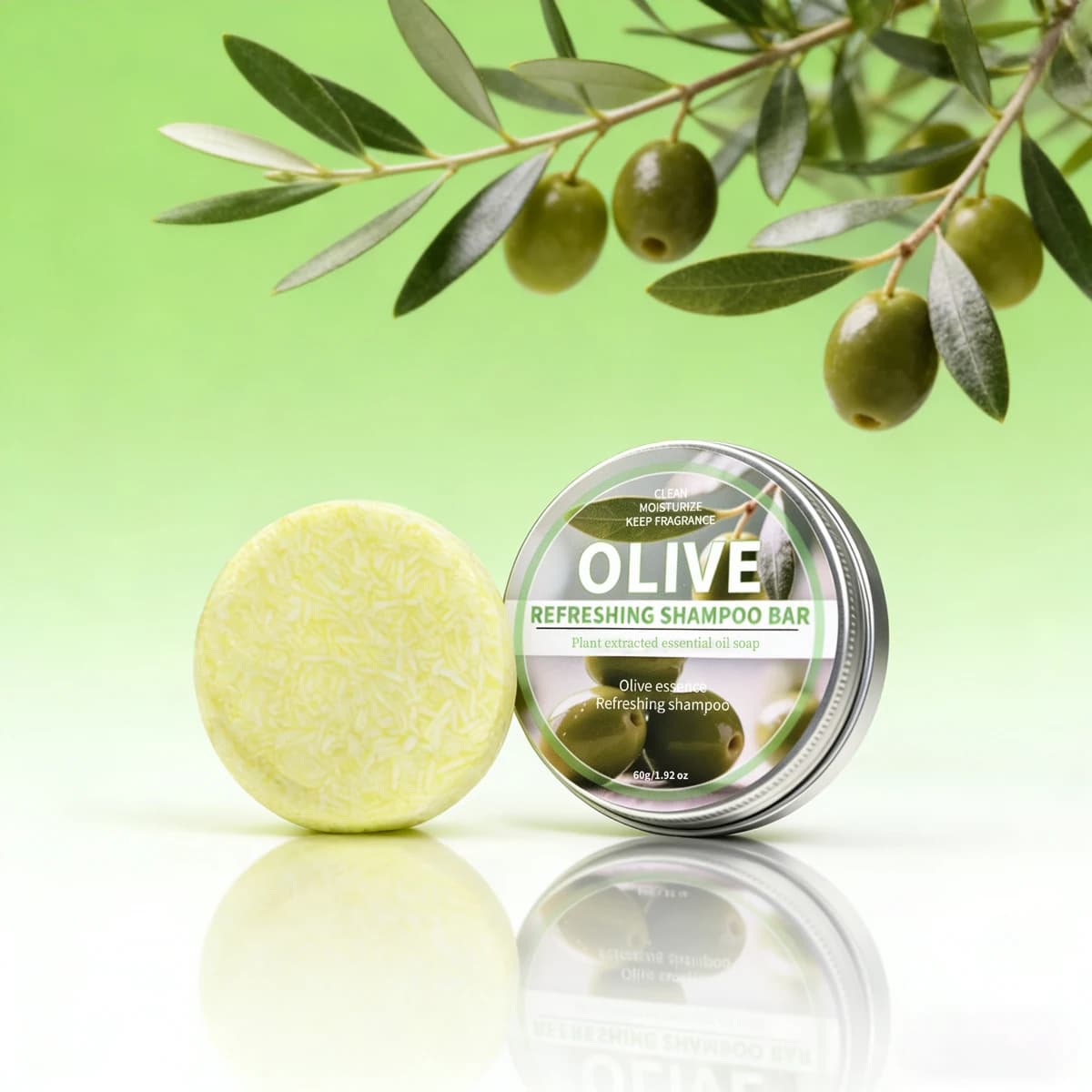 Shampoing Solide à l'Olive, Shampoing Noir et Adoucissant à l'Extrait d'Olive, Savon Nettoyant en Pr