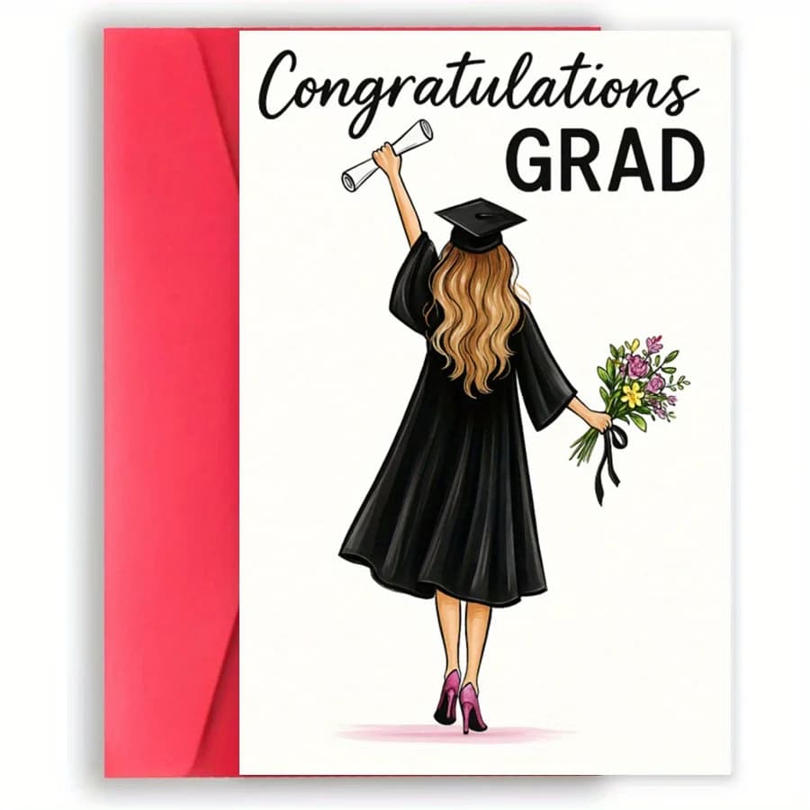 1 élégante carte de félicitations pour la remise des diplômes, avec un motif floral et le texte « Fé