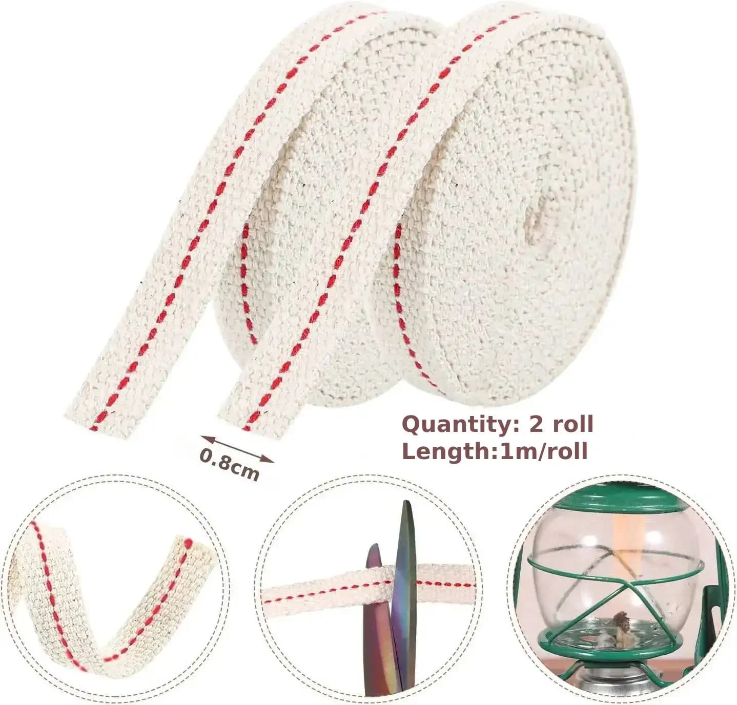 Mèche de lampe à huile en coton, 2 rouleaux de 0.8/1/1.2/2cm, mèche de remplacement pour lanterne à 