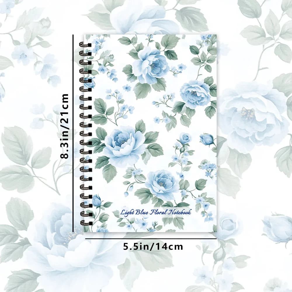 Carnet à fleurs bleues, journal, pages lignées vierges, cadeau idéal pour la prise de notes, inspira