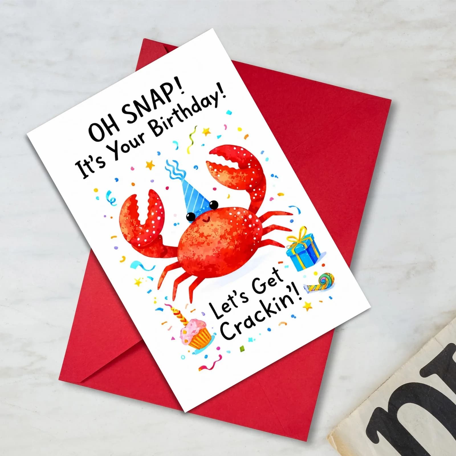 Carte d'anniversaire amusante avec un crabe rouge : OH SNAP! C'est ton anniversaire ! Une carte d'an