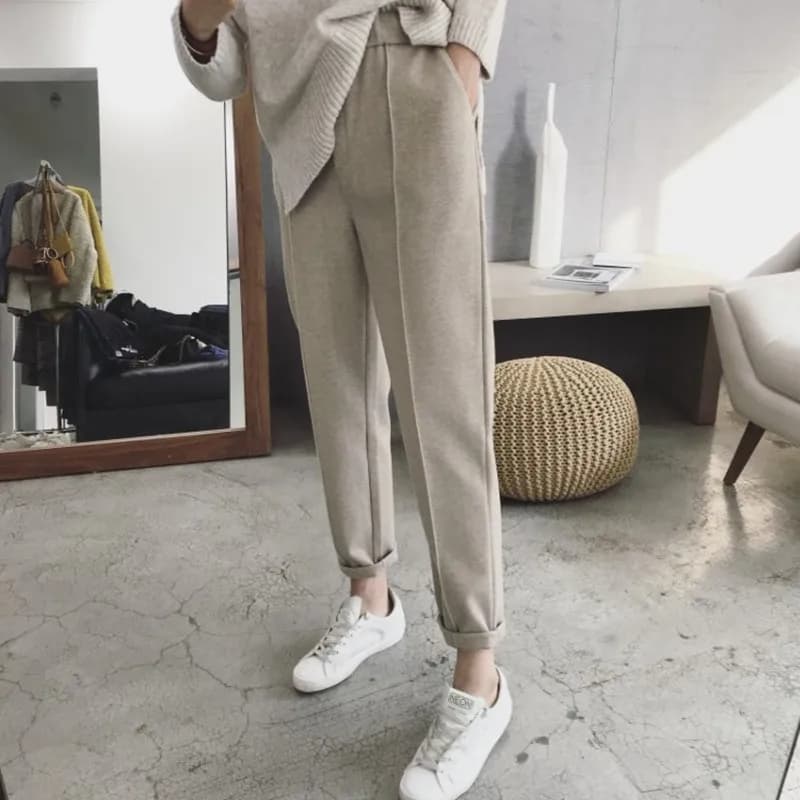 Pantalon en laine sarouel crayon pour femme, taille haute décontractée, Beige, noir, bureau, collect