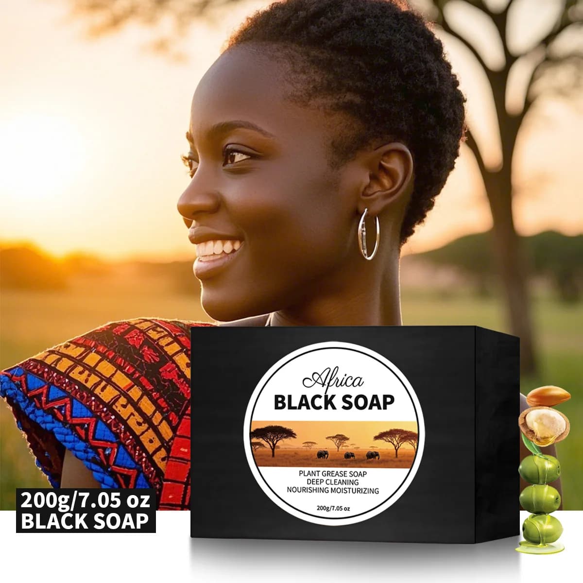 Savon noir africain biologique, nettoyant en profondeur, Anti-rides, pour le blanchiment des acarien