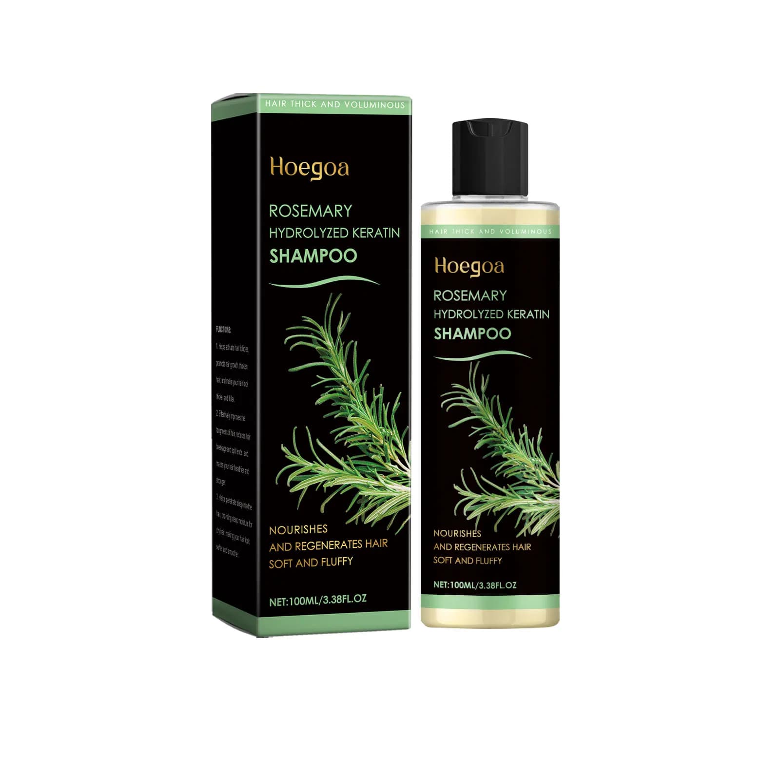 HOEGOA Shampoo à la kératine hydrolysée de romarin 100 ml, favorise la croissance des cheveux, rédui