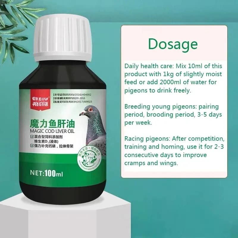 Complément alimentaire à l'huile de foie de morue Pigeon 100 ml, avec vitamines A et D3 pour le sout