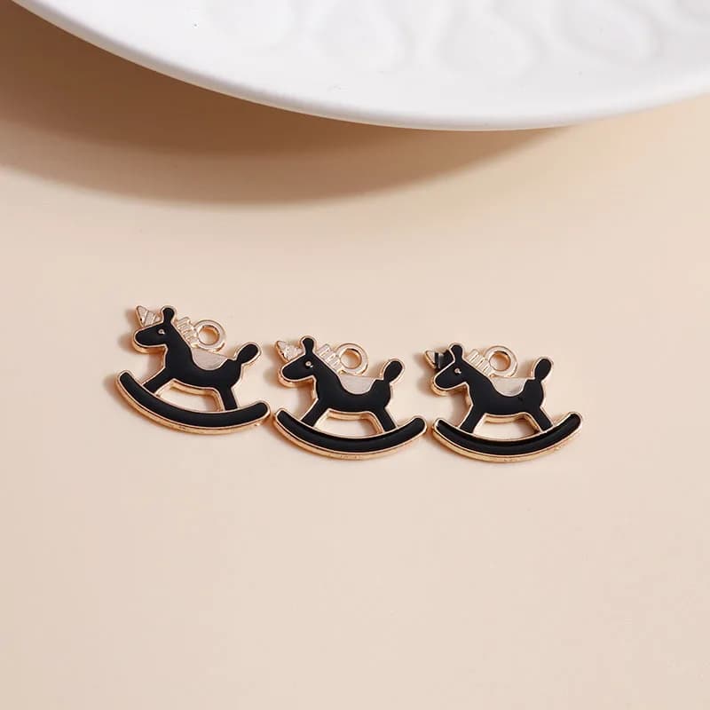 Leslie-Breloques cheval à bascule pour boucle d'oreille, collier, pendentif, émail, accessoires de b