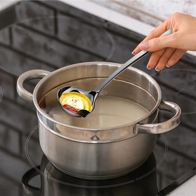 FLYY-séparateur d'huile louche à soupe piège à graisse en acier inoxydable longue cuillère passoire