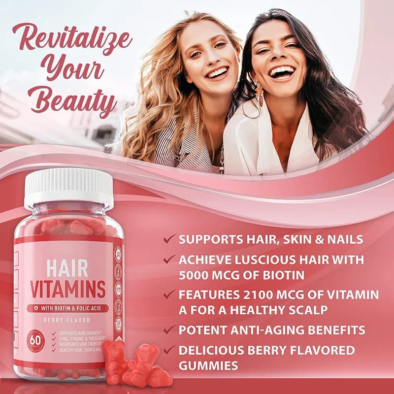 Bonbons gélifiés à la biotine pour la santé des cheveux, bonbons mous à mâcher riches en nutriments,
