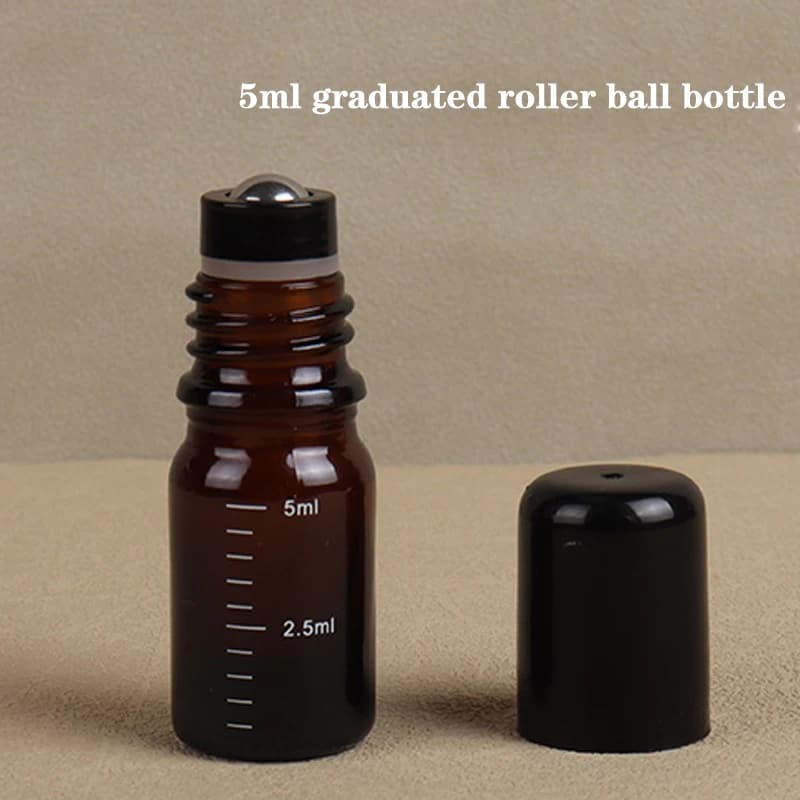 1 pièce – Flacons roll-on vides en verre brun de 5 ml, 10 ml, 15 ml, 20 ml, 30 ml, 50 ml avec bille 