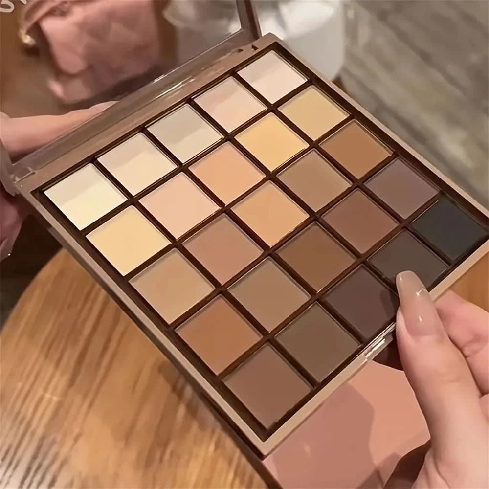 Palette de fards à paupières 25 couleurs - Tons neutres gris et bruns, nuances café et chocolat, pou