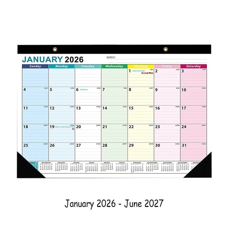 Nouveau calendrier mural 2026 18 mois 2026-2027 quotidien hebdomadaire mensuel Agenda planificateur 