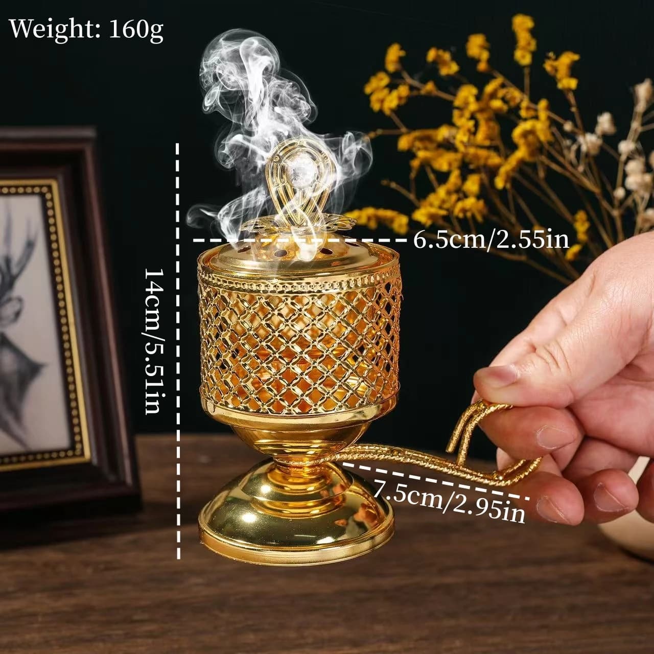 Brûleur d'encens doré arabe du moyen-orient, brûleur d'encens de luxe classique Vintage décor à la m
