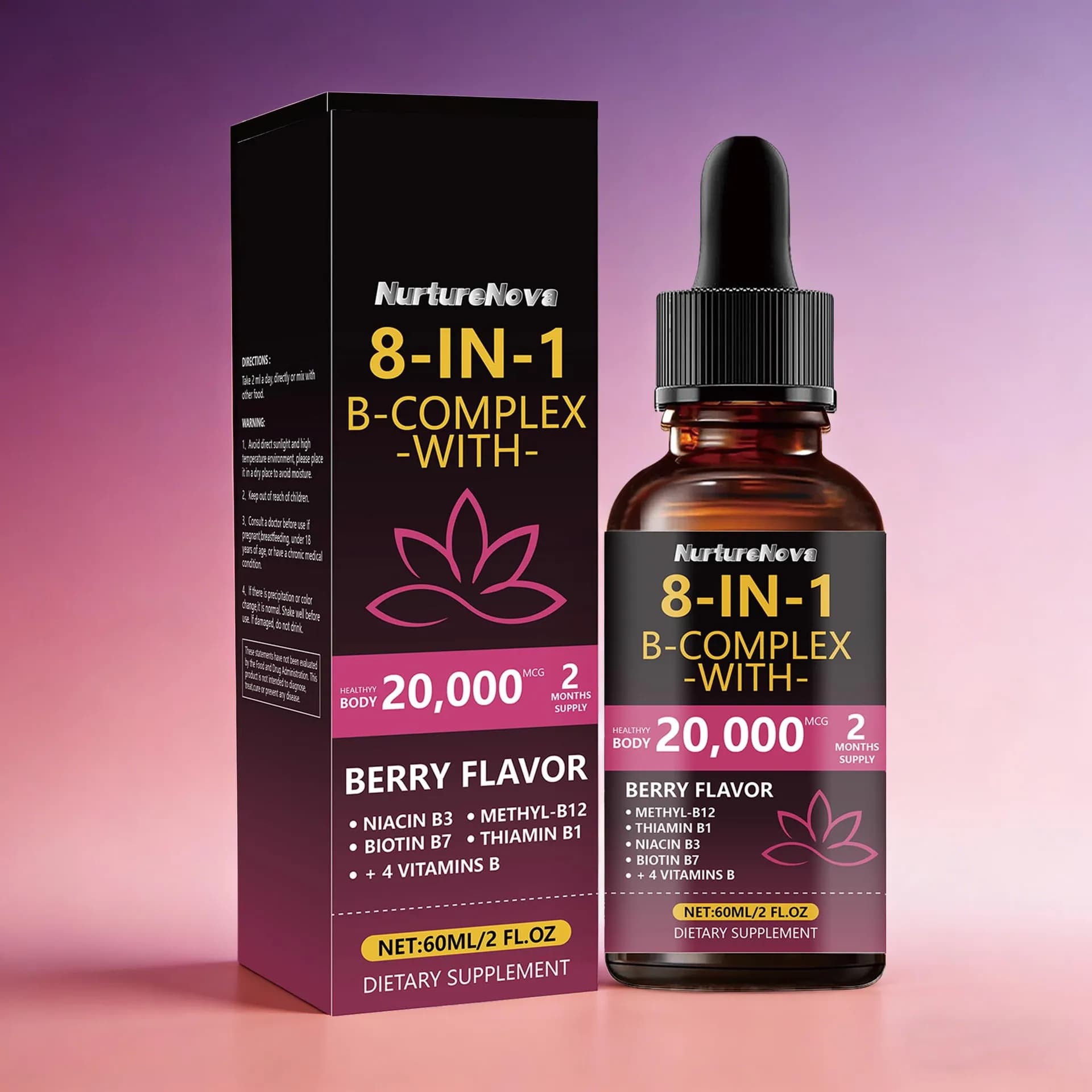 Offre Spéciale : Gouttes Liquides de Vitamines du Complexe B 8-en-1 – Mélange Multi-nutriments pour 